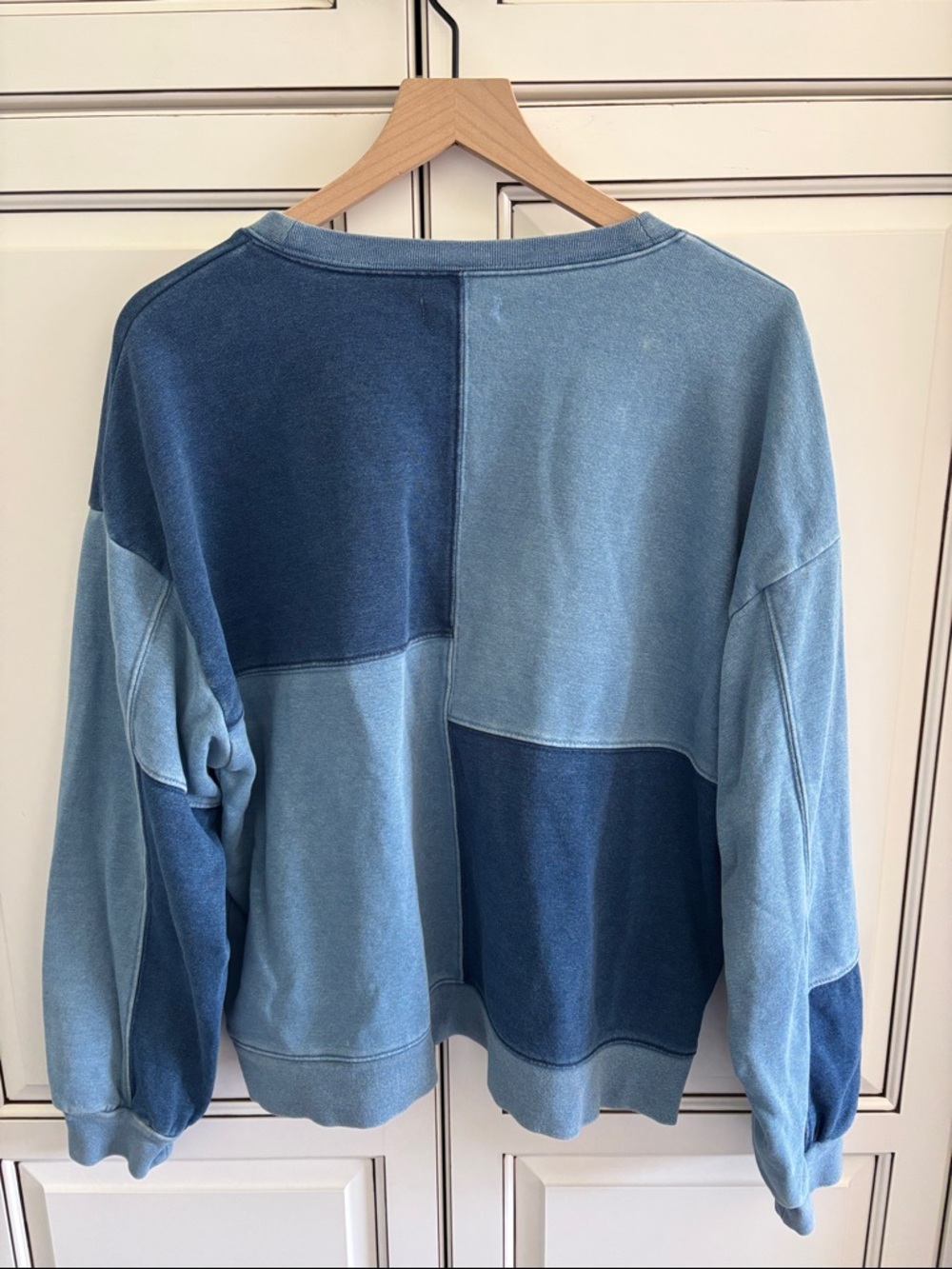 Madewell Blue Indigo Dyed Beach Colorblock Patchwork Swearshirt Womens Large - Picture 10 of 10